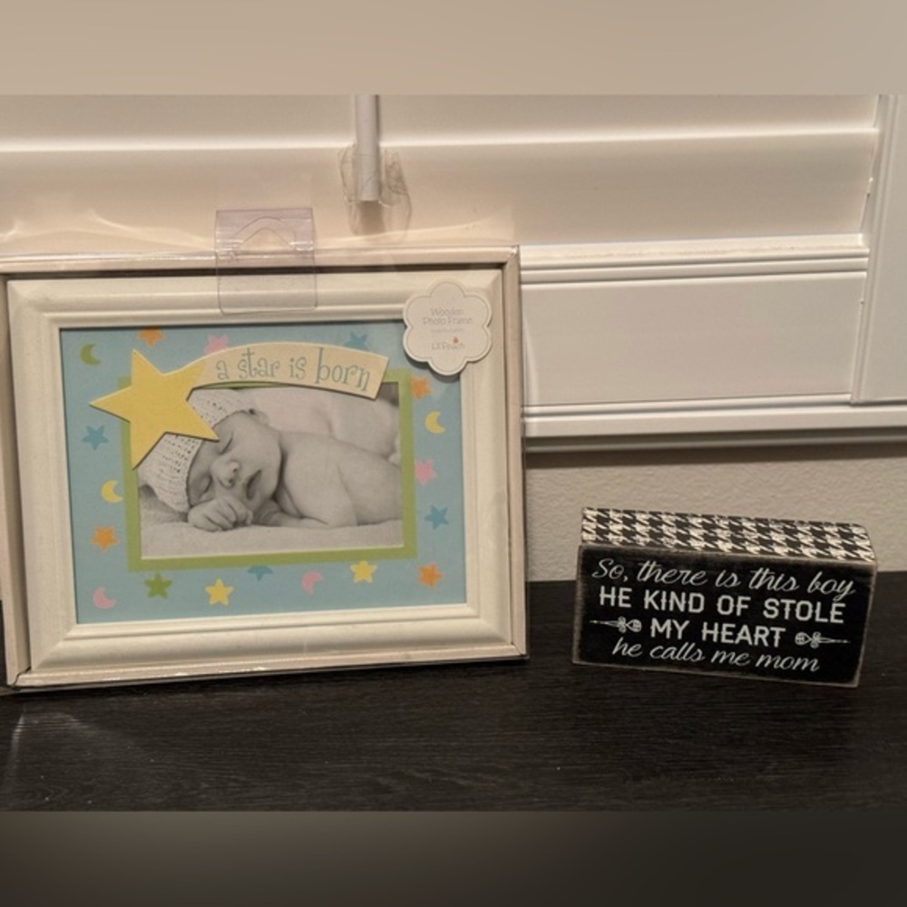 2 NEW Home Decor — Baby Wooden Photo Frame & Son Wooden Block